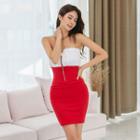 Zip-front Two-tone Tube Dress