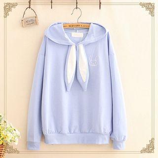 Rabbit Embroidered Tie-neck Hoodie