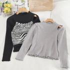 Set: Plain Ruffle-trim T-shirt + Zebra Print Camisole Top / Zebra Print Camisole Top