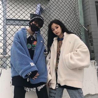 Couple Matching Applique Furry Zip Jacket