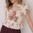 Short-sleeve Cut Out Floral Top