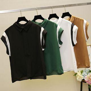 Short-sleeve Contrast Panel Chiffon Shirt