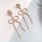 Faux Pearl Bow Dangle Earring 1 Pair - Stud Earrings - Gold - One Size