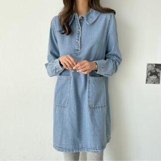 Dual-pocket Denim Shirtwaist Dress