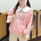 Embroidered Collared Pullover Pink - One Size