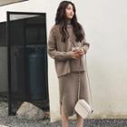 Set: Ribbed Sweater + Turtleneck Sleeveless Midi Knit Dress