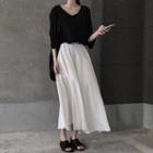 3/4-sleeve Top / A-line Midi Skirt