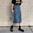 High-waist Denim Slit Midi Skirt