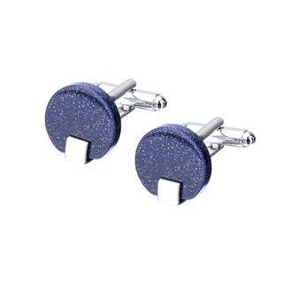Simple Fashion Blue Geometric Round Cufflinks Silver - One Size