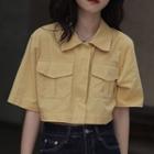 Short-sleeve Pocket Detail Cropped Shirt