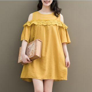 Elbow-sleeve Cutout Mini Dress