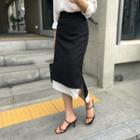 Slit-side Layered Midi Skirt