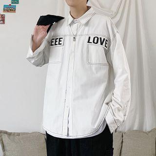 Lettering Contrast Stitching Shirt