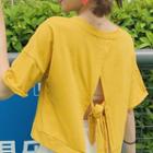 Short-sleeve V-neck Tie-back T-shirt
