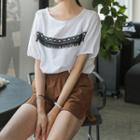 Puff-sleeve Fringed Cotton Top