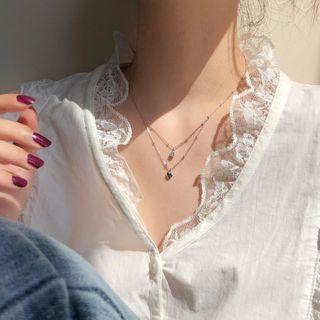 Heart Layered Necklace Silver - One Size