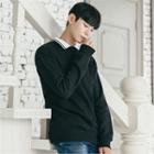Contrasted Collar-trim Long-sleeve T-shirt