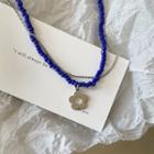 Flower Beaded Necklace Blue - One Size
