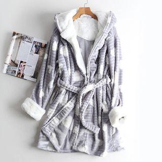 Heart Print Fleece Robe