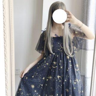 Star-embroidered Short-sleeve A-line Dress