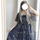 Star-embroidered Short-sleeve A-line Dress