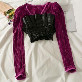 Patchwork Smocked Crop Blouse