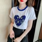 Letter Heart Rhinestone T-shirt