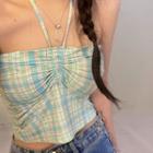 Halter Plaid Camisole Top Green - One Size