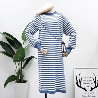 Drop-shoulder Striped Knit Dress