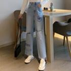 Print Ripped Wide-leg Jeans