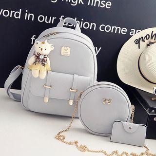Set : Faux Leather Backpack + Shoulder Bag + Coin Purse