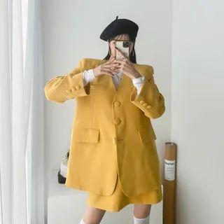 Set: V-neck Flap Jacket + Mini A-line Skirt