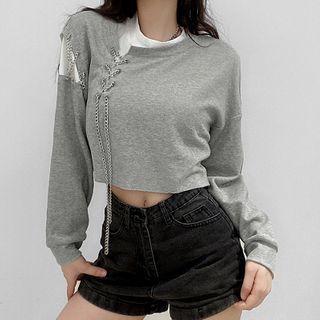 Mock Two-piece Chained Cropped Pullover