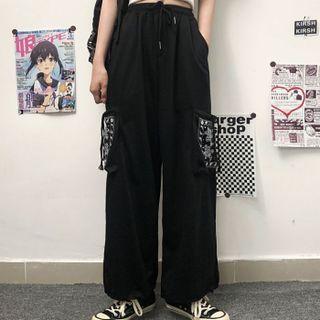 Floral Print Wide Leg Cargo Pants