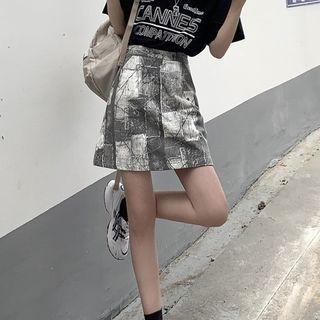 High Waist Printed Mini A-line Skirt