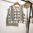 Argyle Print Pointelle Knit Vest