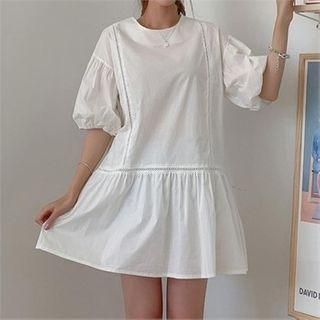 Balloon-sleeve Ruffled Dress