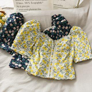 Lace-trim Printed Crop Top