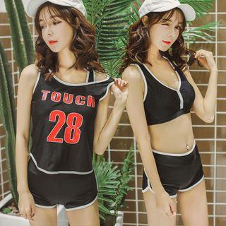 Set: Contrast Trim Tankini + Lettering Tank Top