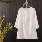 3/4-sleeve Lace Panel Blouse White - One Size