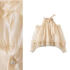 Cold Shoulder Ruffle Bow Detail Blouse