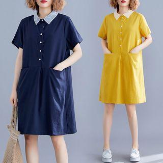 Pocket Detail Short-sleeve Shirt Dress