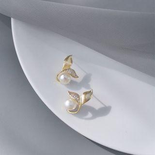 Whale Tail Faux Pearl Earring 1 Pair - Gold - One Size