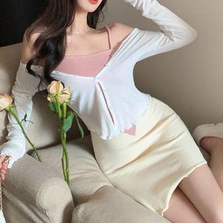 Asymmetrical Camisole Top / Pencil Skirt / Plain Cardigan