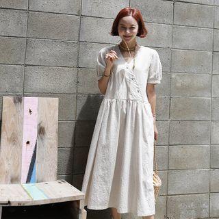 Buttoned Wrap-front Long Dress