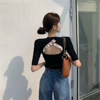 Short-sleeve Cutout-back T-shirt Black - One Size