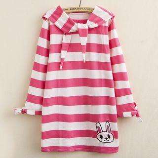 Rabbit Embroidered Striped Hoodie
