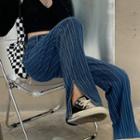 Striped High-waist Slit Wide-leg Jeans
