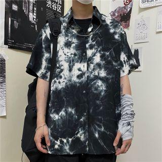 Couple Matching Elbow-sleeve Tie Dye Shirt / Crop Shirt