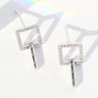 925 Sterling Silver Rhinestone Square Dangle Earring 1 Pair - Silver - One Size
